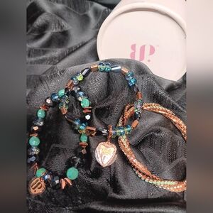 Elegant Beaded Bracelet Set with Heart Charm